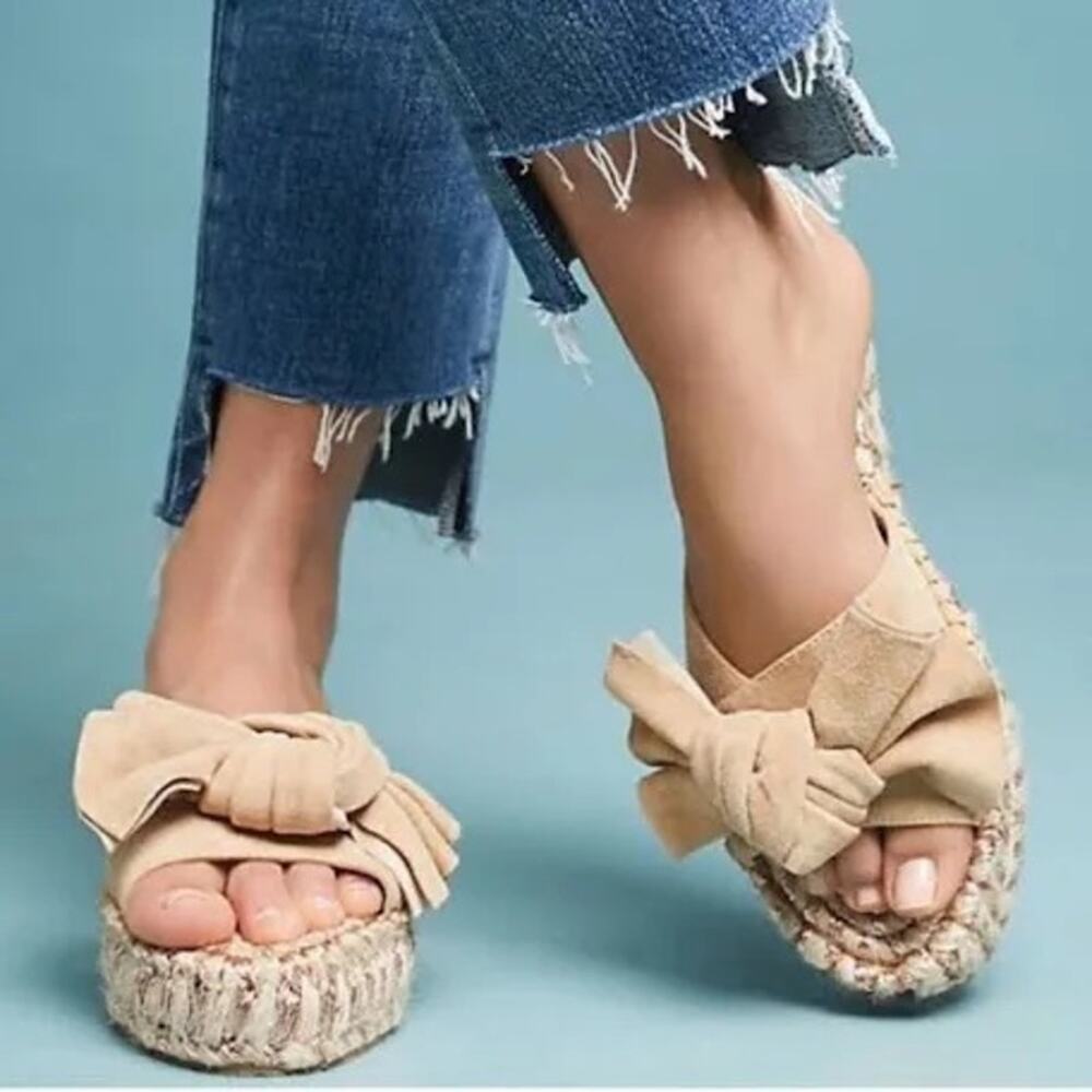 J/SLIDES Beige Bow Espadrille Platform Sandals